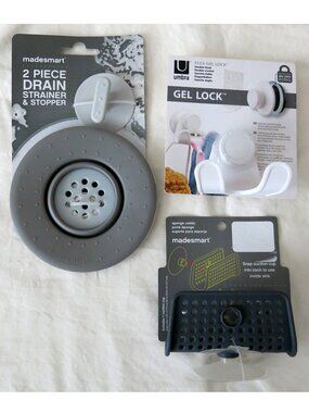 3 NWT Kitchen Bath Accessories Sink Hook Sponge Caddy Drain Towel Holder